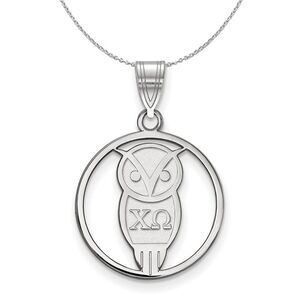 Sterling Silver Chi Omega Medium Circle Pendant Necklace - 24 Inch